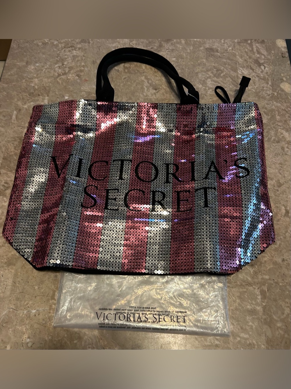 NWT Y2K 2015 Victoria's Secret Ltd. Edition Black Friday Sequin Pink Stripe Tote